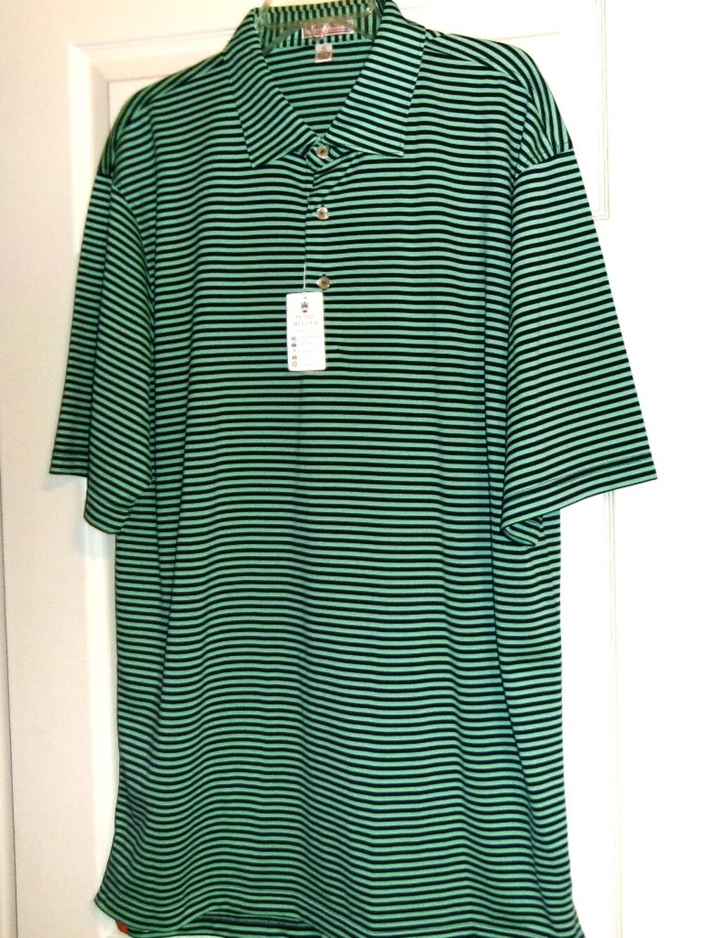 NWT PETER MILLAR SUMMER COMFORT Green & Black Stripe Polo Size XL